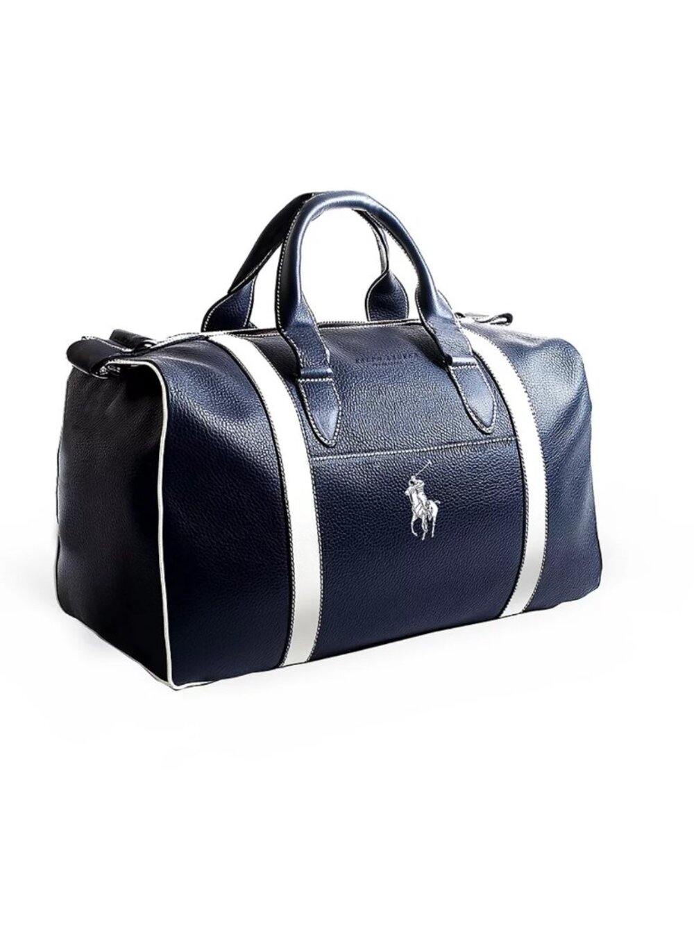 Ralph Lauren Fragrances POLO Duffle Bag Navy Blue White Faux Leather Travel NWT